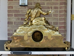 Napoleon III style huge Clock with a woman and child signed by Popon in gilt bronze and sévres porcelain, France 1880