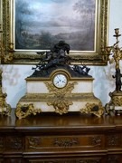 Napoleon III style Huge clockset with hunter in patinated and gilded bronze with white marble, France 1880