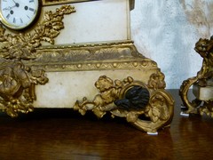 Napoleon III style Huge clockset with hunter in patinated and gilded bronze with white marble, France 1880