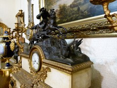 Napoleon III style Huge clockset with hunter in patinated and gilded bronze with white marble, France 1880