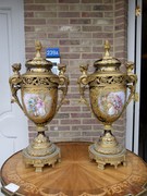 Napoleon III style Huge pair Sévres porcelain vases with romantic scenes in Sévres porcelain and gilded bronze, France 1870