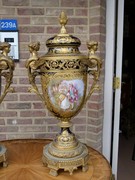 Napoleon III style Huge pair Sévres porcelain vases with romantic scenes in Sévres porcelain and gilded bronze, France 1870