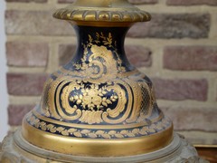 Napoleon III style Huge pair Sévres porcelain vases with romantic scenes in Sévres porcelain and gilded bronze, France 1870