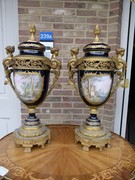 Napoleon III style Huge pair Sévres porcelain vases with romantic scenes in Sévres porcelain and gilded bronze, France 1870