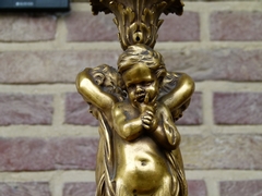 Napoleon III style Huge table lamp with 3 putto,s in gilded bronze, France 1880