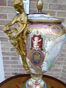 Napoleon III style Huge vase with romantic scene in porcelain and gilded bronze, France 1880