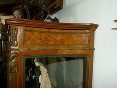 Napoleon III, Linke styl style Display cabinet with curved glass in different woods,satinwood,rosewood and gilded bronze, France 1880