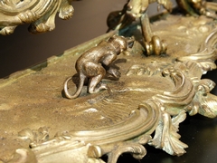 Napoleon III style Make-up mirror with a monkey and cherubs in gilded bronze, France 1870