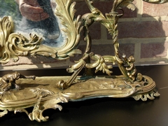 Napoleon III style Make-up mirror with a monkey and cherubs in gilded bronze, France 1870