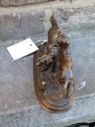 Napoleon III style Miniature sculpture of 2 dogs by Delabrière in patinated bronze, France 1870