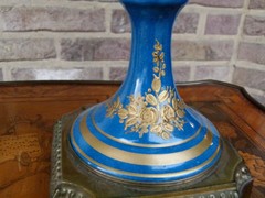 Napoleon III style Pair light blue vases with flower decorations in Sévres porcelain and gilded bronzes, France 1880