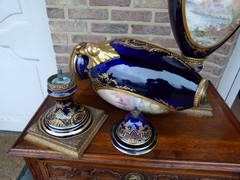 Napoleon III style Pair Sévres vases with romantic scenes by Jules Tiélés à Paris in faience, France 1880