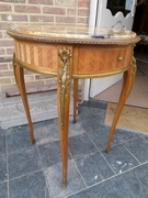 Napoleon III style Round table with marble top in satinwood,gilded bronze and marble, France 1890