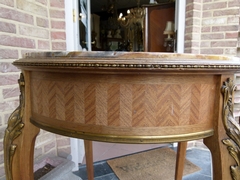 Napoleon III style Round table with marble top in satinwood,gilded bronze and marble, France 1890