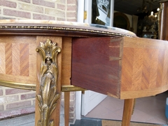 Napoleon III style Round table with marble top in satinwood,gilded bronze and marble, France 1890