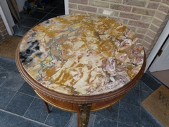 Napoleon III style Round table with marble top in satinwood,gilded bronze and marble, France 1890