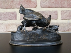 Napoleon III style Sculpture by P.J.Mene of mother chicken and chickens in patinated bronze, France 1870