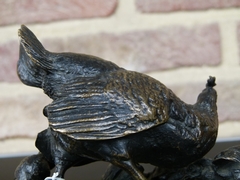 Napoleon III style Sculpture by P.J.Mene of mother chicken and chickens in patinated bronze, France 1870