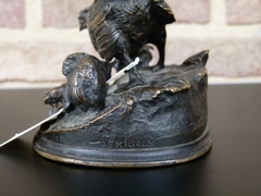 Napoleon III style Sculpture by P.J.Mene of mother chicken and chickens in patinated bronze, France 1870