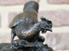 Napoleon III style Sculpture by P.J.Mene of mother chicken and chickens in patinated bronze, France 1870