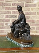 Napoleon III style Sculpture of lady in patinated bronze on a green marble base, France 1880