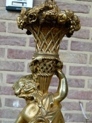 Napoleon III style Table lamp with 3 cherubs-putto,s in gilded bronze on marble base, France 1890