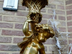 Napoleon III style Table lamp with 3 cherubs-putto,s in gilded bronze on marble base, France 1890