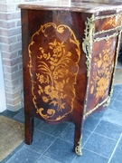 Napoleon III style Two door cabinet with flower marquetry and red marble top in different woods, gilded bronze and marble, France 1860