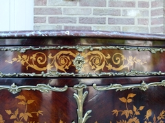 Napoleon III style Two door cabinet with flower marquetry and red marble top in different woods, gilded bronze and marble, France 1860