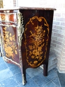 Napoleon III style Two door cabinet with flower marquetry and red marble top in different woods, gilded bronze and marble, France 1860