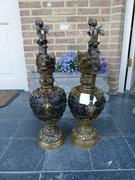 Paire vases with cherubs in patinated bronze, France 1880