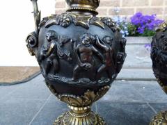 Paire vases with cherubs in patinated bronze, France 1880