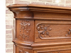 Regénce style One-door cabinet signed by Nullens J.  in carved oak, Belgium,Liége 1950