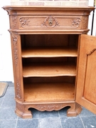 Regénce style One-door cabinet signed by Nullens J.  in carved oak, Belgium,Liége 1950