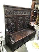 Renaisence style Bench with a trunk in oak, Belgium 1900