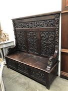 Renaisence style Bench with a trunk in oak, Belgium 1900