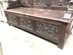 Renaisence style Bench with a trunk in oak, Belgium 1900