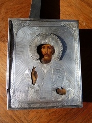 style Russian icon with silver in silver and painted wood, Russia different stamps 84 ,1867, A O, NK and . 1867