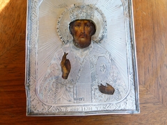 style Russian icon with silver in silver and painted wood, Russia different stamps 84 ,1867, A O, NK and . 1867