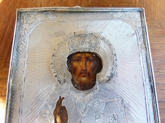 style Russian icon with silver in silver and painted wood, Russia different stamps 84 ,1867, A O, NK and . 1867