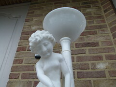 style Sculpture and light of a young girl playing with a cat in alabaster, Italy 1920