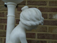 style Sculpture and light of a young girl playing with a cat in alabaster, Italy 1920