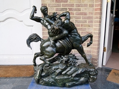 style Sculpture by Barye of Theseus fighting centaur Bianor with foundry stamp F.Barbedienne in patinated bronze, France 1880