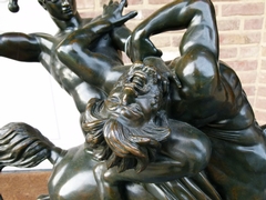 style Sculpture by Barye of Theseus fighting centaur Bianor with foundry stamp F.Barbedienne in patinated bronze, France 1880