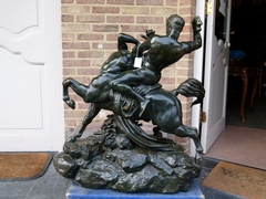 style Sculpture by Barye of Theseus fighting centaur Bianor with foundry stamp F.Barbedienne in patinated bronze, France 1880