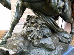 style Sculpture by Barye of Theseus fighting centaur Bianor with foundry stamp F.Barbedienne in patinated bronze, France 1880