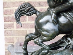 style Sculpture by Barye of Theseus fighting centaur Bianor with foundry stamp F.Barbedienne in patinated bronze, France 1880