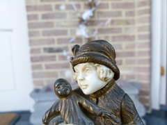 style Sculpture by G.Omert child with doll in gilded bronze and ivory, France 1890