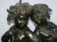 style Sculpture of 2 children in bronze, France signed by A.Poitevin 1860