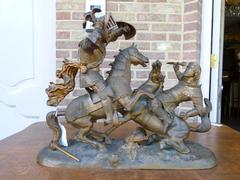 style Sculpture of a battle of two warriors in patinated bronze, France 1880